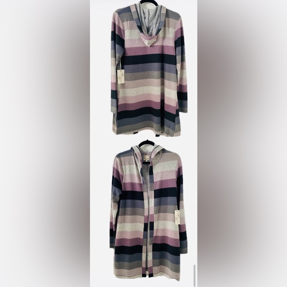 Truselfstyle Sweaters - Cozy Striped Hooded Cardigan - Purple, Blue, Gray